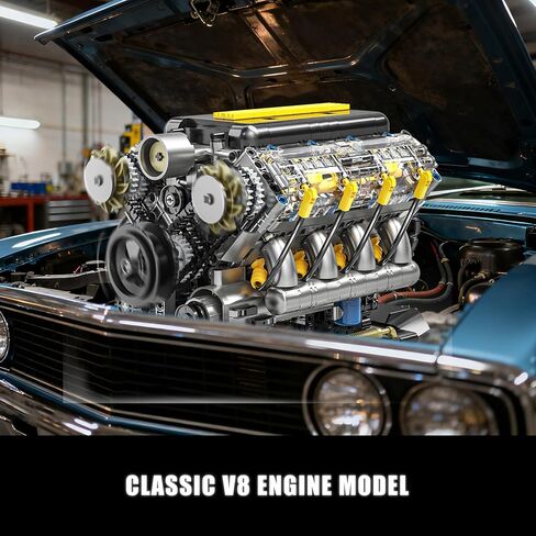 مجموعة بناء نموذج محرك V8 التي تعمل - مجموعة محركات V8 صغيرة مرئية من STEM للبالغين والمراهقين، متوافقة مع مجموعة سيارات ليغو، لعبة تعليمية للعلوم الفيزيائية للأطفال الأولاد (905 قطعة) in Saudi Arabia