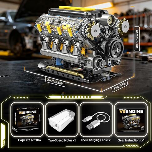 مجموعة بناء نموذج محرك V8 التي تعمل - مجموعة محركات V8 صغيرة مرئية من STEM للبالغين والمراهقين، متوافقة مع مجموعة سيارات ليغو، لعبة تعليمية للعلوم الفيزيائية للأطفال الأولاد (905 قطعة) in Saudi Arabia