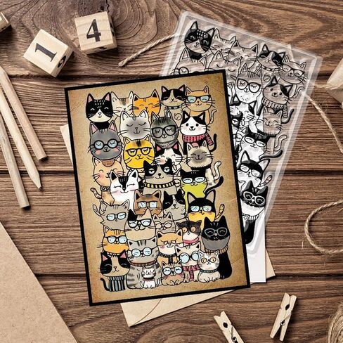 Cat Clear Stamps Silicone Stamps Cat Background Transparent Stamps for Card Making DIY Scrapbooking Photo Album Decoration, 4.3x6.3inch in Saudi Arabia