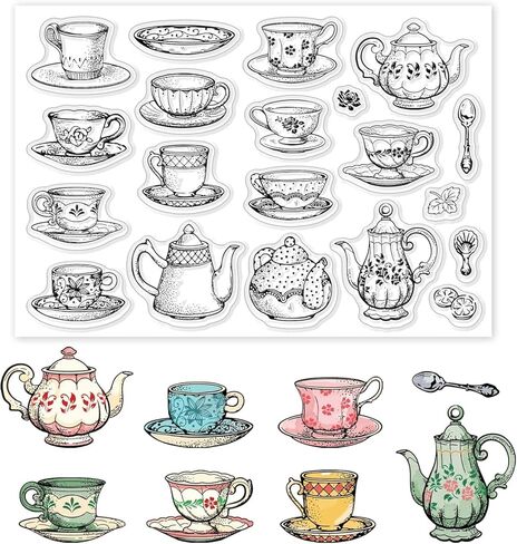 Tea Coffee Cups Clear Stamps Afternoon Tea Theme Embossing Stamp Sheets Teapot Silicone Seal Rubber for DIY Scrapbooking and Card Making Paper Craft Decor (DIY-WH0167-57-0434) in Saudi Arabia