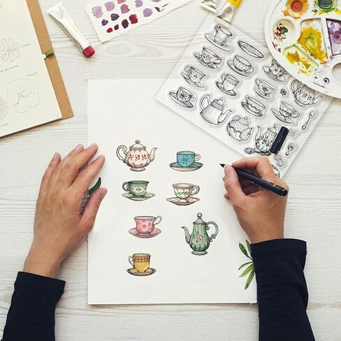 Tea Coffee Cups Clear Stamps Afternoon Tea Theme Embossing Stamp Sheets Teapot Silicone Seal Rubber for DIY Scrapbooking and Card Making Paper Craft Decor (DIY-WH0167-57-0434) in Saudi Arabia