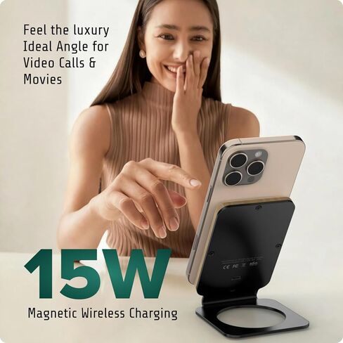 ARK Uno² - Solid Wood Phone Stand Magnetic Wireless Charging Station w/Adapter & USB to USBC 15W Wireless Charger. Home, Office, Kitchen,Best Mens Gifts! in Kuwait