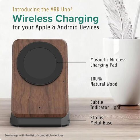 ARK Uno² - Solid Wood Phone Stand Magnetic Wireless Charging Station w/Adapter & USB to USBC 15W Wireless Charger. Home, Office, Kitchen,Best Mens Gifts! in Kuwait