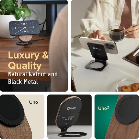 ARK Uno² - Solid Wood Phone Stand Magnetic Wireless Charging Station w/Adapter & USB to USBC 15W Wireless Charger. Home, Office, Kitchen,Best Mens Gifts! in Kuwait