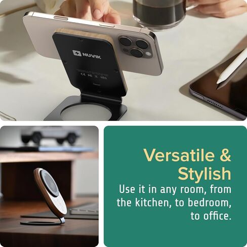 ARK Uno² - Solid Wood Phone Stand Magnetic Wireless Charging Station w/Adapter & USB to USBC 15W Wireless Charger. Home, Office, Kitchen,Best Mens Gifts! in Kuwait