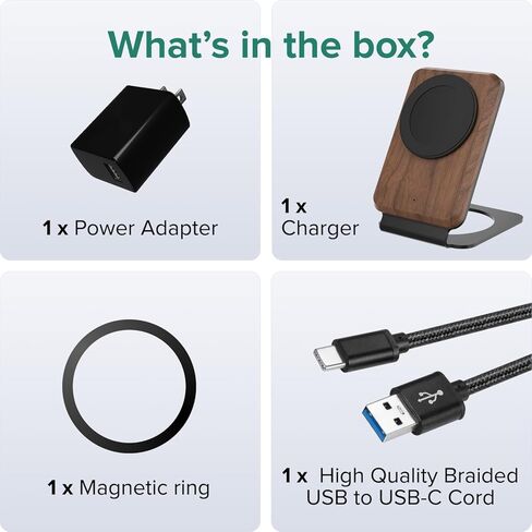 ARK Uno² - Solid Wood Phone Stand Magnetic Wireless Charging Station w/Adapter & USB to USBC 15W Wireless Charger. Home, Office, Kitchen,Best Mens Gifts! in Kuwait