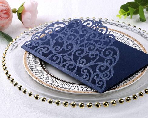 ponatia 5.12 x 7.2 Laser Cut Invitation Pocket, 20PCS Tri-Fold 5 x 7 Laser Cut Wedding Invitation Pockets with Envelopes for Wedding Bbay Shower Birthday Sweet 16 Invite (Navy Blue, No Inner Sheet) in Saudi Arabia