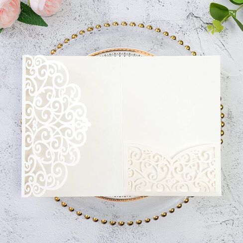 ponatia 5.12 x 7.2 Laser Cut Invitation Pocket, 20PCS Tri-Fold 5 x 7 Laser Cut Wedding Invitation Pockets with Envelopes for Wedding Bbay Shower Birthday Sweet 16 Invite (Navy Blue, No Inner Sheet) in Saudi Arabia