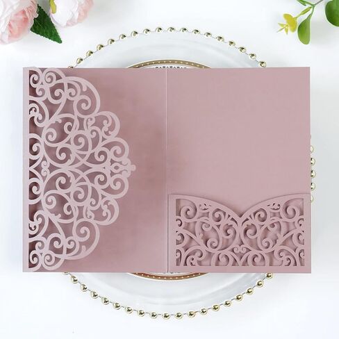ponatia 5.12 x 7.2 Laser Cut Invitation Pocket, 20PCS Tri-Fold 5 x 7 Laser Cut Wedding Invitation Pockets with Envelopes for Wedding Bbay Shower Birthday Sweet 16 Invite (Navy Blue, No Inner Sheet) in Saudi Arabia