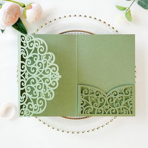 ponatia 5.12 x 7.2 Laser Cut Invitation Pocket, 20PCS Tri-Fold 5 x 7 Laser Cut Wedding Invitation Pockets with Envelopes for Wedding Bbay Shower Birthday Sweet 16 Invite (Navy Blue, No Inner Sheet) in Saudi Arabia