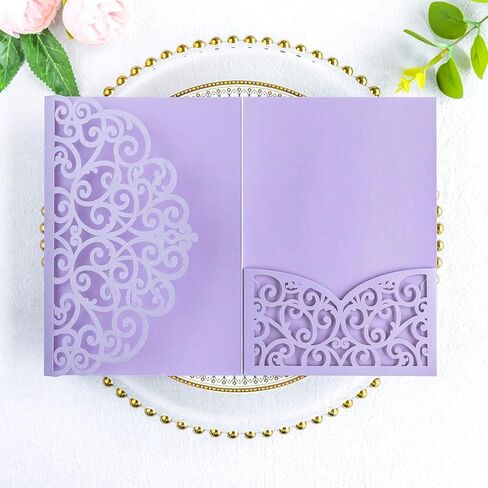 ponatia 5.12 x 7.2 Laser Cut Invitation Pocket, 20PCS Tri-Fold 5 x 7 Laser Cut Wedding Invitation Pockets with Envelopes for Wedding Bbay Shower Birthday Sweet 16 Invite (Navy Blue, No Inner Sheet) in Saudi Arabia