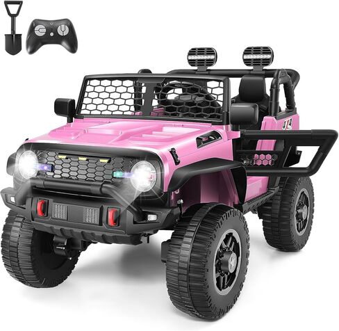 Hikole 24V Kids Ride on Car with Remote Control, 4×100W, Ride on Toys, 2 Kids Side by Side, Electric Truck w/2 Hooks, Safety Belt, Steering Wheel, Real Driving Experience, Shovel, Music, Pink in Saudi Arabia