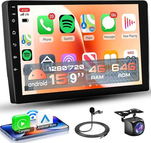 ريمودي 9 بوصة ستيريو سيارة أندرويد مزدوج Din لاسلكي Carplay Android Auto، شاشة لمس راديو سيارة 2 Din مع ملاحة GPS بلوتوث FM HiFi WiFi USB + كاميرا احتياطية AHD in Saudi Arabia