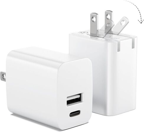 USB C Wall Charger Block 20W, 2-Pack Dual Port Wall Charger Adapter with Foldable Plug, Fast Charger for iPhone 15/15 Pro/14/14 Pro Max/13, Galaxy, iPad, Google Pixel, Samsung Galaxy in Saudi Arabia