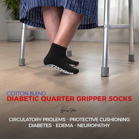 Diabetic Socks for Men, Women, Cushioned Quarter Cotton Socks with Non-Binding, Loose Top Therapeutic Cotton Gripper Socks in Kuwait