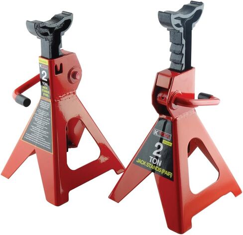 K Tool International 61201 2 Ton Automotive Jack Stands for Garages, Repair Shops, and DIY, Lightweight, 4,000 lbs. Capacity, Heavy Duty Steel Frame, Adjustable Height 10.75"-16.73", Red/Black, Pair in Saudi Arabia
