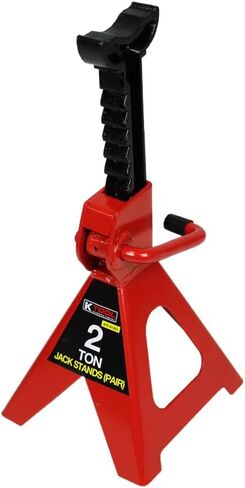 K Tool International 61201 2 Ton Automotive Jack Stands for Garages, Repair Shops, and DIY, Lightweight, 4,000 lbs. Capacity, Heavy Duty Steel Frame, Adjustable Height 10.75"-16.73", Red/Black, Pair in Saudi Arabia