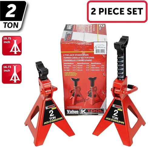 K Tool International 61201 2 Ton Automotive Jack Stands for Garages, Repair Shops, and DIY, Lightweight, 4,000 lbs. Capacity, Heavy Duty Steel Frame, Adjustable Height 10.75"-16.73", Red/Black, Pair in Saudi Arabia