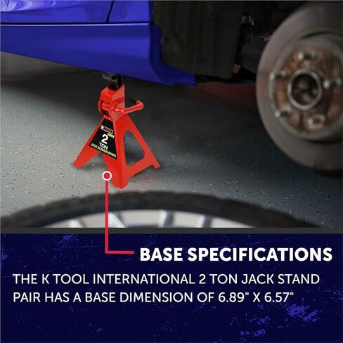 K Tool International 61201 2 Ton Automotive Jack Stands for Garages, Repair Shops, and DIY, Lightweight, 4,000 lbs. Capacity, Heavy Duty Steel Frame, Adjustable Height 10.75"-16.73", Red/Black, Pair in Saudi Arabia
