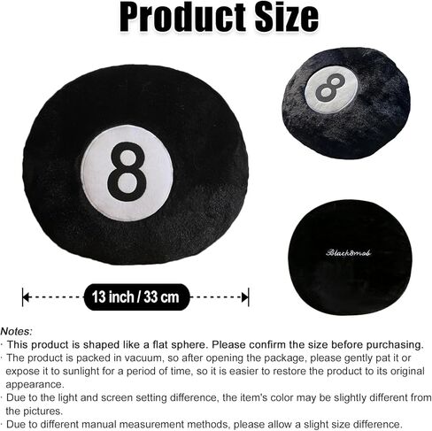 zhidiloveyou 8 Ball Pillow Black Stuffed Billiards Plush Small Decorative Cushion Toy, 13 in in Saudi Arabia