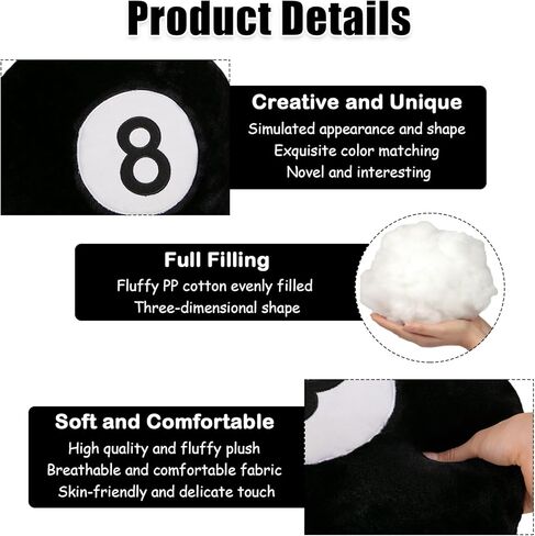 zhidiloveyou 8 Ball Pillow Black Stuffed Billiards Plush Small Decorative Cushion Toy, 13 in in Saudi Arabia