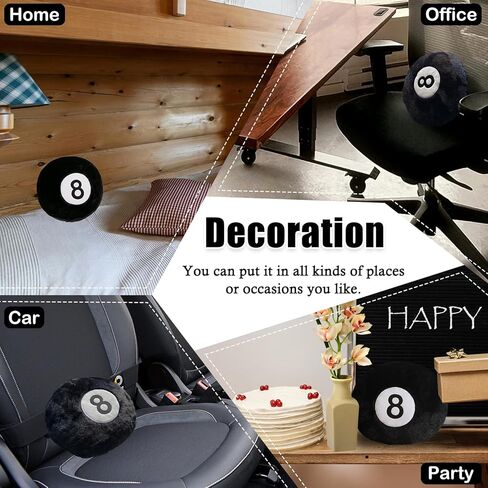 zhidiloveyou 8 Ball Pillow Black Stuffed Billiards Plush Small Decorative Cushion Toy, 13 in in Saudi Arabia