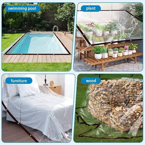 Clear Tarps with Grommets 4x6ft,Heavy Duty Waterproof Tarp Cover,Transparent PVC Vinyl Tarpaulin for Outdoor,Plant,Garden,Chicken Coop,Patio,cat Litter in Saudi Arabia