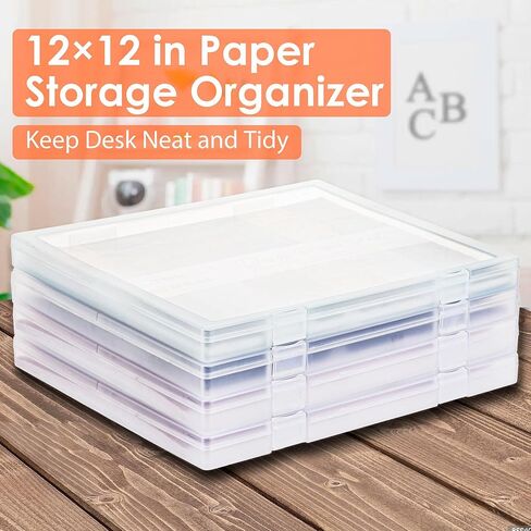 4 Pack Scrapbook Paper Storage, 12x12 Plastic Paper Organizer Box, Stackable Portable Document Holder, Craft Organizer Storage, Photo Storage Box Sticker Art Supplies Organizers (White, 4Pcs) in Saudi Arabia