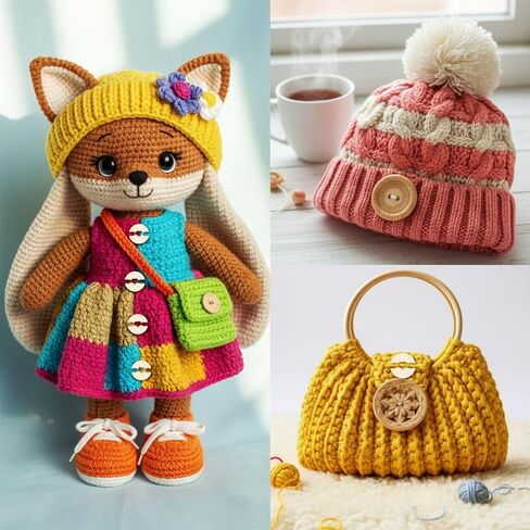 50Pcs Wooden Hat Pom Poms Buttons, 20mm Brown Removable Knitted Hat Love Button, Faux Fur Pom Pom Fastener Sewing Accessories for Knitting Beanies DIY Craft Decoration(50) in Saudi Arabia