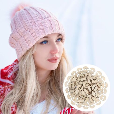 50Pcs Wooden Hat Pom Poms Buttons, 20mm Brown Removable Knitted Hat Love Button, Faux Fur Pom Pom Fastener Sewing Accessories for Knitting Beanies DIY Craft Decoration(50) in Saudi Arabia