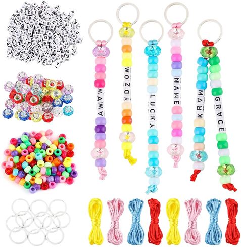 PineHaven 564 Pcs DIY Bead Keychain Kit Key Chain Making Craft Adjustable Letter Beads Strings Kit Alphabet Bead Jewelry Key Ring Gift Backpack Accessories for Holiday Party Favor (Candy Color) in Saudi Arabia