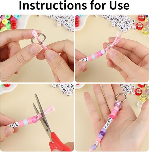 PineHaven 564 Pcs DIY Bead Keychain Kit Key Chain Making Craft Adjustable Letter Beads Strings Kit Alphabet Bead Jewelry Key Ring Gift Backpack Accessories for Holiday Party Favor (Candy Color) in Saudi Arabia