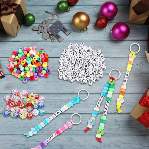 PineHaven 564 Pcs DIY Bead Keychain Kit Key Chain Making Craft Adjustable Letter Beads Strings Kit Alphabet Bead Jewelry Key Ring Gift Backpack Accessories for Holiday Party Favor (Candy Color) in Saudi Arabia