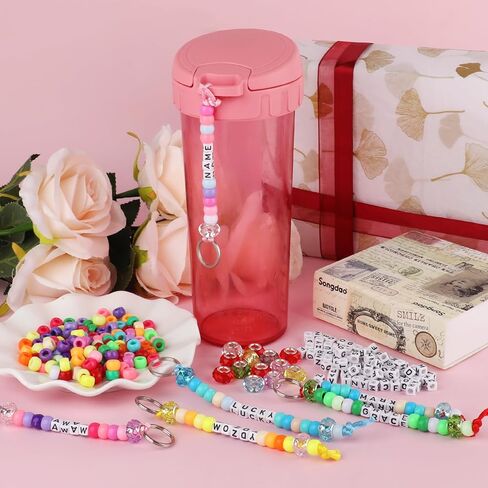 PineHaven 564 Pcs DIY Bead Keychain Kit Key Chain Making Craft Adjustable Letter Beads Strings Kit Alphabet Bead Jewelry Key Ring Gift Backpack Accessories for Holiday Party Favor (Candy Color) in Saudi Arabia