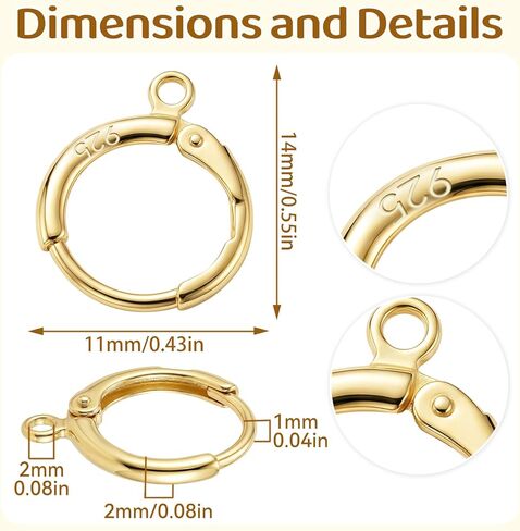 JUNCHONG 12Pcs Earring Hooks, Round Small Huggie Hoop with Loop Ear Leverback Hooks, Hypoallergenic 14mmx2mm Earring Findings for Jewelry Making, Gold in Saudi Arabia