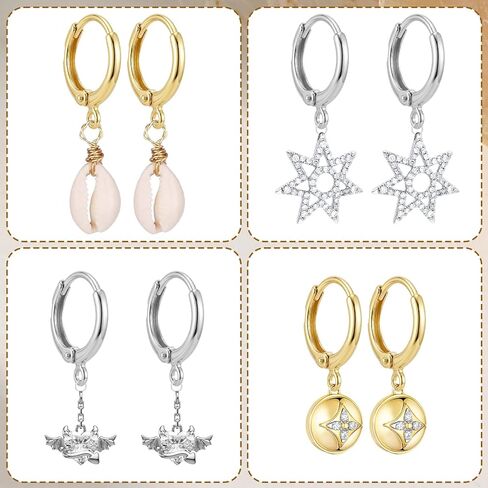 JUNCHONG 12Pcs Earring Hooks, Round Small Huggie Hoop with Loop Ear Leverback Hooks, Hypoallergenic 14mmx2mm Earring Findings for Jewelry Making, Gold in Saudi Arabia