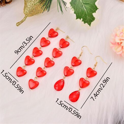 أقراط Coadipress أكريليك على شكل قلب الحب للنساء والفتيات المراهقات فريدة من نوعها خفيفة الوزن هندسية من الراتنج وثلاثة أقراط متدلية على شكل قلب وردي مجوهرات in Kuwait
