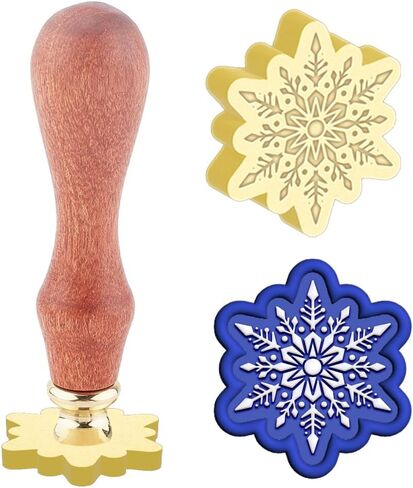 ندفة الثلج ختم الشمع ختم المغلفات القابلة للاستبدال DIY ختم ختم 3D منقوش الرجعية النحاس رئيس الأصفر خشب الصندل مقبض لتغليف هدية عيد ميلاد الزفاف عيد الميلاد حزب بطاقة حزم العودة إلى المدرسة in Kuwait