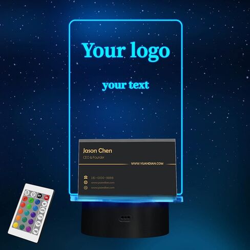 YuanDian Personalised Light up Business Card Holder, Card Organizer Business Card Stand, Business Card Display Holder, 16 Color Light LED Acrylic Card Holders Display Office in Saudi Arabia