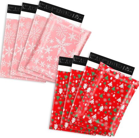 200 Pcs Christmas Poly Mailers 10x13" Snowflake Xmas Tree Envelopes Mailers Red Pink Self Adhesive Shipping Poly Bags Packaging Mailing Bags for Small Business Clothing in Saudi Arabia