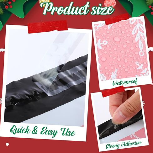 200 Pcs Christmas Poly Mailers 10x13" Snowflake Xmas Tree Envelopes Mailers Red Pink Self Adhesive Shipping Poly Bags Packaging Mailing Bags for Small Business Clothing in Saudi Arabia