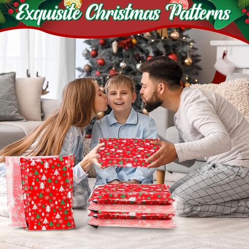 200 Pcs Christmas Poly Mailers 10x13" Snowflake Xmas Tree Envelopes Mailers Red Pink Self Adhesive Shipping Poly Bags Packaging Mailing Bags for Small Business Clothing in Saudi Arabia