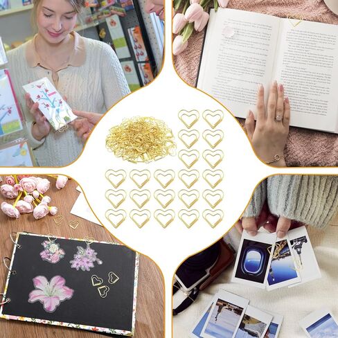 150 Pcs Gold Heart Paper Clips, Cute Metal Heart Paper Clips, Small Cute Love Shaped Stainless Steel Metal Bookmarks for Office, School Notes, Documents, Wedding Decor Crafts & Stationery in Saudi Arabia