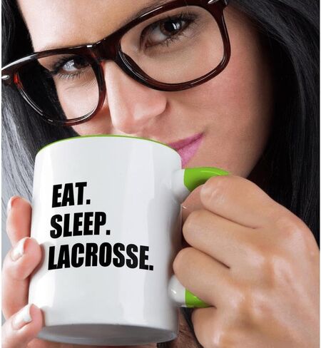 3dRose Eat Sleep Lacrosse-Gifts for Sport Enthusiasts Lax Crosse Black Text Two Tone Mug, 11 oz, Multicolor in Saudi Arabia