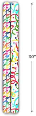 Hallmark Bulk Reversible Birthday Wrapping Paper Rolls (2 Rolls: 160 Sq. Ft. Total) Rainbow Letters, Colorful Confetti, Polka Dots on Teal, Solid Orange in Saudi Arabia