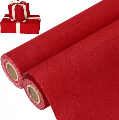 Spiareal 2 Rolls Christmas Velvet Wrapping Papers 20inch x 18ft Red Gift Flower Packaging Papers Christmas Floral Wrapping for DIY Gift Crafts, Florist Supplies Packaging (Red) in Saudi Arabia