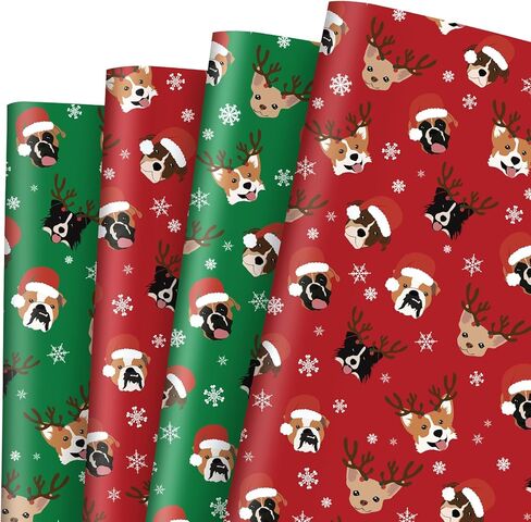 8 Sheets Christmas Dog Wrapping Paper -Not Roll- Red Green Gift Wrap Paper Folded Flat Art Paper for DIY Crafts Xmas Birthday Party Supplies, 19.7 x 27.6 Inch in Saudi Arabia