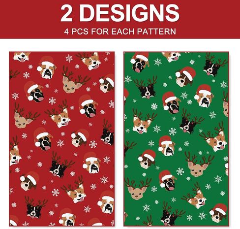 8 Sheets Christmas Dog Wrapping Paper -Not Roll- Red Green Gift Wrap Paper Folded Flat Art Paper for DIY Crafts Xmas Birthday Party Supplies, 19.7 x 27.6 Inch in Saudi Arabia