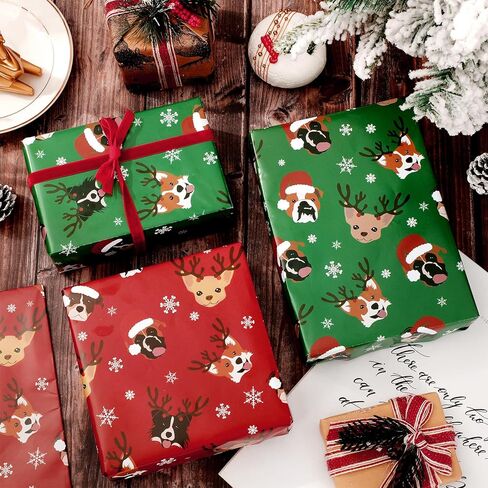 8 Sheets Christmas Dog Wrapping Paper -Not Roll- Red Green Gift Wrap Paper Folded Flat Art Paper for DIY Crafts Xmas Birthday Party Supplies, 19.7 x 27.6 Inch in Saudi Arabia