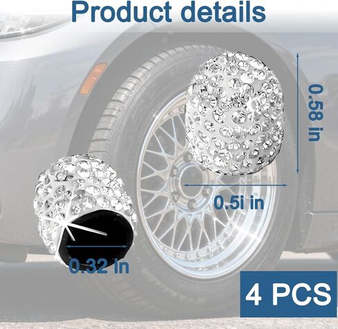 4-Pack Handmade Rhinestone Tire Valve Caps, Dustproof Bling Accessory for Vehicles in Saudi Arabia